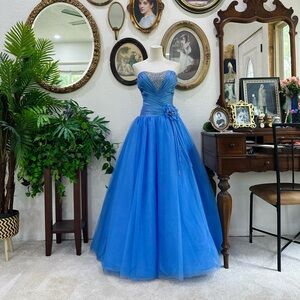Royal Blue Strapless Ball Gown with Beaded Sweetheart Bodice